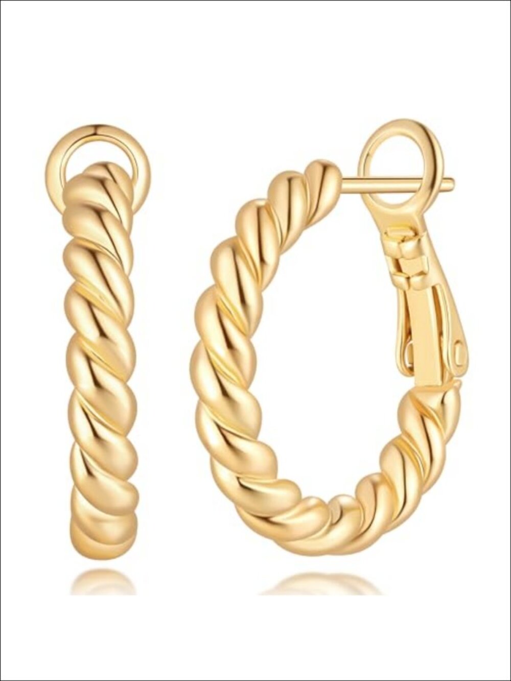 14k Gold Plated Hoop Earrings Twisted Rope Hinged Hoop Women